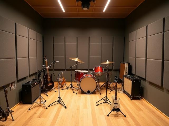 Schallisolierter Musikübungsraum in Innsbruck mit Schlagzeug und Gitarren